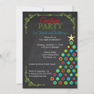 Chalkboard Colorful Christmas Tree Holiday Party Invitation