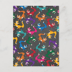 Chalkboard Colorful Foxes Postcard