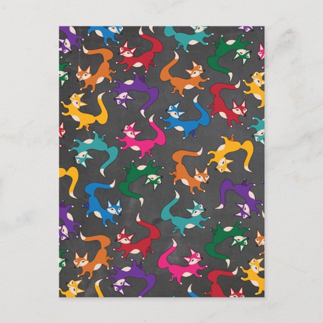 Chalkboard Colorful Foxes Postcard (Front)