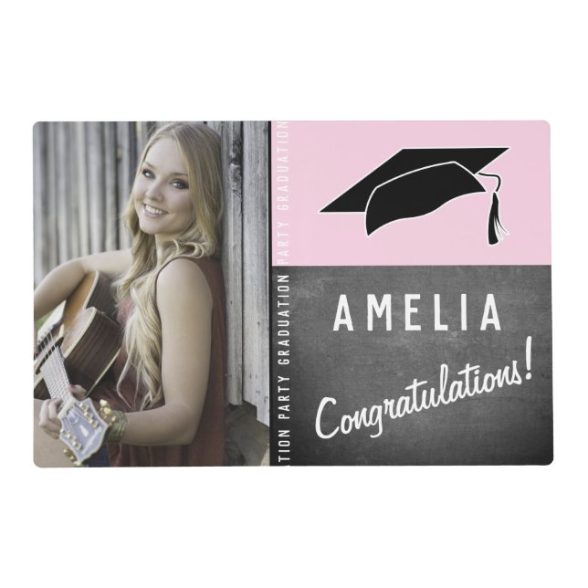Chalkboard Congratulations Graduation Party Photo  Placemat (Front)
