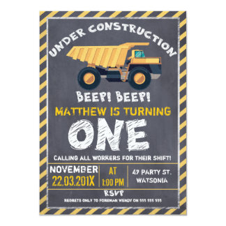 Chalkboard Construction 1st Birthday Invitation