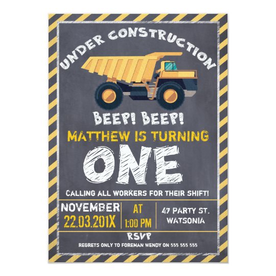 Construction First Birthday Invitations 5