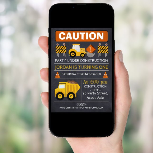 Chalkboard Construction Birthday Invitation (Front Digital)