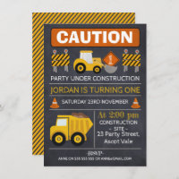 Chalkboard Construction Birthday Invitation