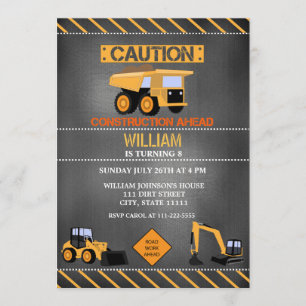 Chalkboard Construction Birthday Invitation