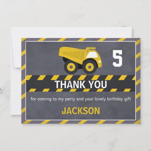 Chalkboard Construction Truck Thank You Card