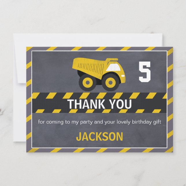 Chalkboard Construction Truck Thank You Card (Front)