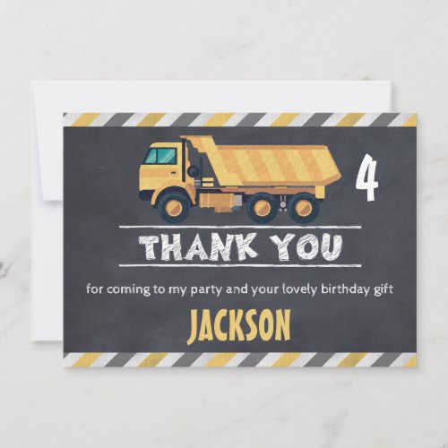 Chalkboard Construction Truck Thank You Flat Card