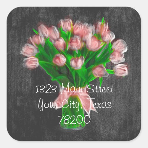 Chalkboard Coral Pink Tulips Address Label