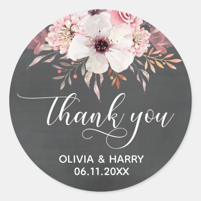 Chalkboard Country Floral Wedding Favor Stickers (Front)