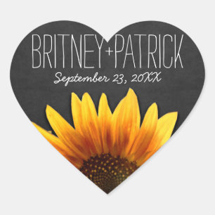 Chalkboard Country Rustic Sunflower Wedding Favors Heart Sticker