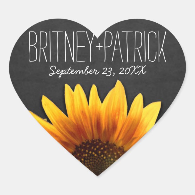 Chalkboard Country Rustic Sunflower Wedding Favors Heart Sticker (Front)