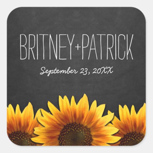 Chalkboard Country Rustic Sunflower Wedding Favors Square Sticker