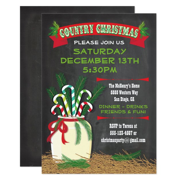 Chalkboard Country Western Christmas Party Invite