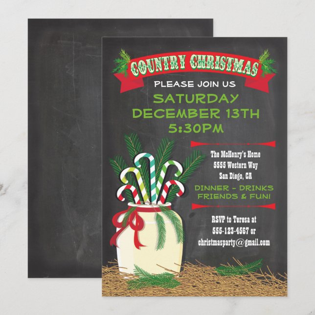 Chalkboard Country western Christmas Party Invite (Front/Back)