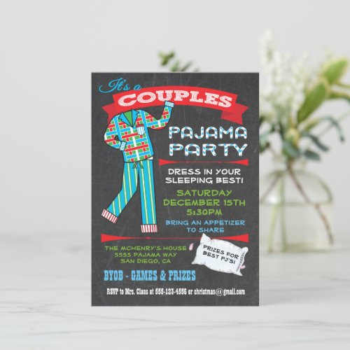 Chalkboard Couples Pajama Party Invitations