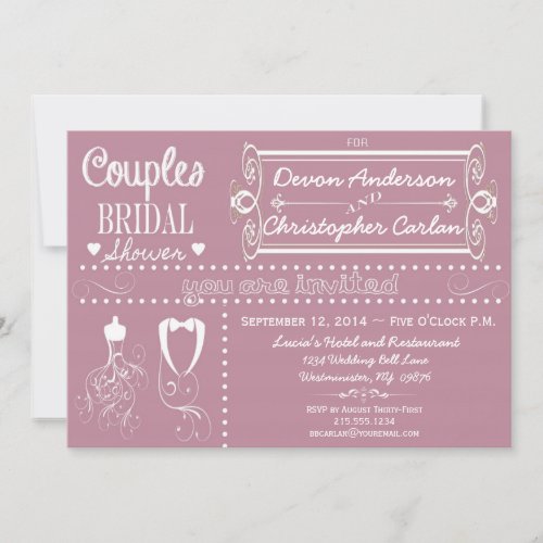 Chalkboard Couples Purple Bridal Shower Invitation