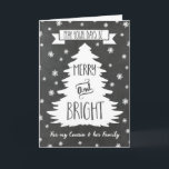 Chalkboard Cousin & Family Merry Christmas Card<br><div class="desc">Merry Christmas greeting card for your cousin and her family with rustic chalkboard pattern,  christmas tree and snowflakes. Wish your cousin's family well this holiday season with this stylish greeting card.</div>