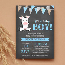 Chalkboard Cow Boy Baby Shower Invitation