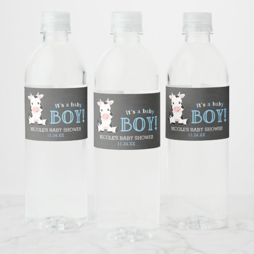 Chalkboard Cow Boy Baby Shower Water Bottle Label
