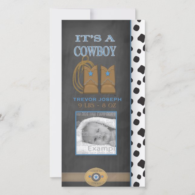 Chalkboard Cowboy Baby Announcement (Front)