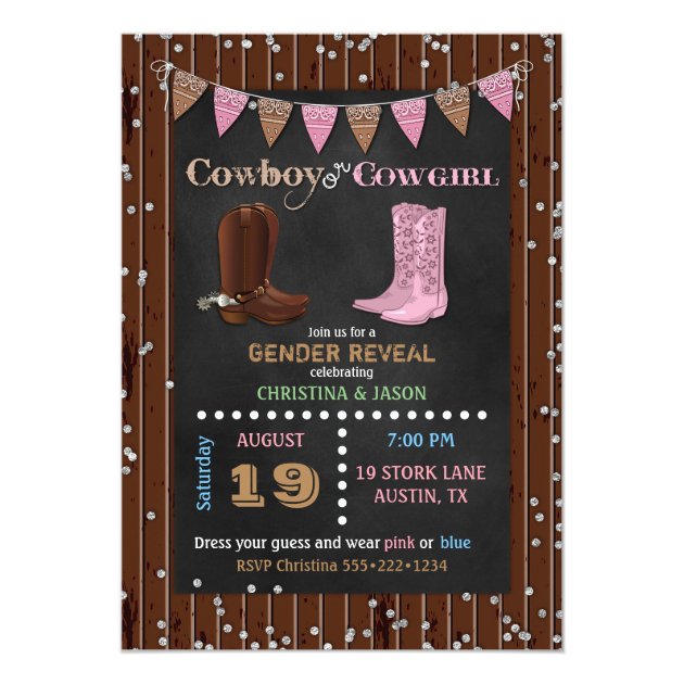 Chalkboard Cowboy Or Cowgirl Western Gender Reveal Invitation