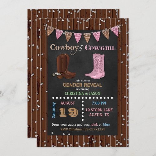 Chalkboard Cowboy or Cowgirl Western Gender Reveal Invitation
