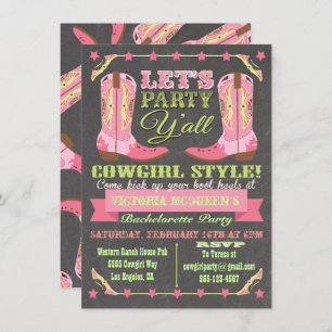 Chalkboard Cowgirl Western Bachelorette Party Invitation