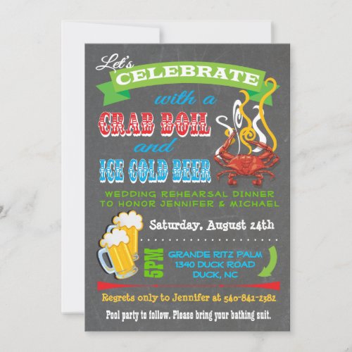 Chalkboard Crab Boil Party Invitations