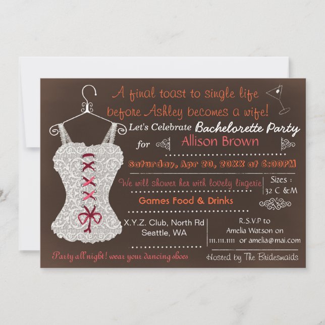 Chalkboard cranberry Lingerie Shower photo Invite (Front)