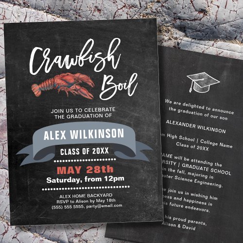 Chalkboard Crawfish Boil Graduation BBQ Party Invitation