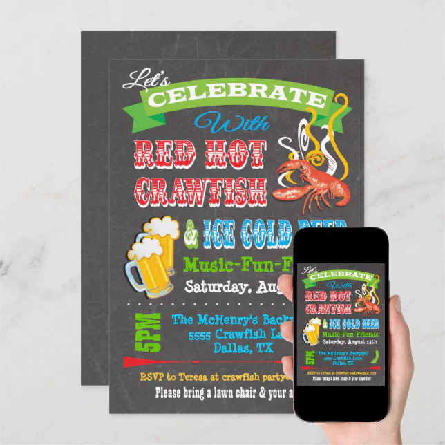Chalkboard Crawfish Boil Party Invitations | Zazzle