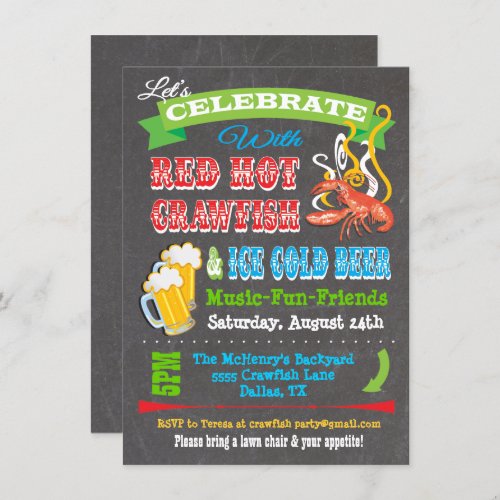Chalkboard Crawfish Boil Party Invitations