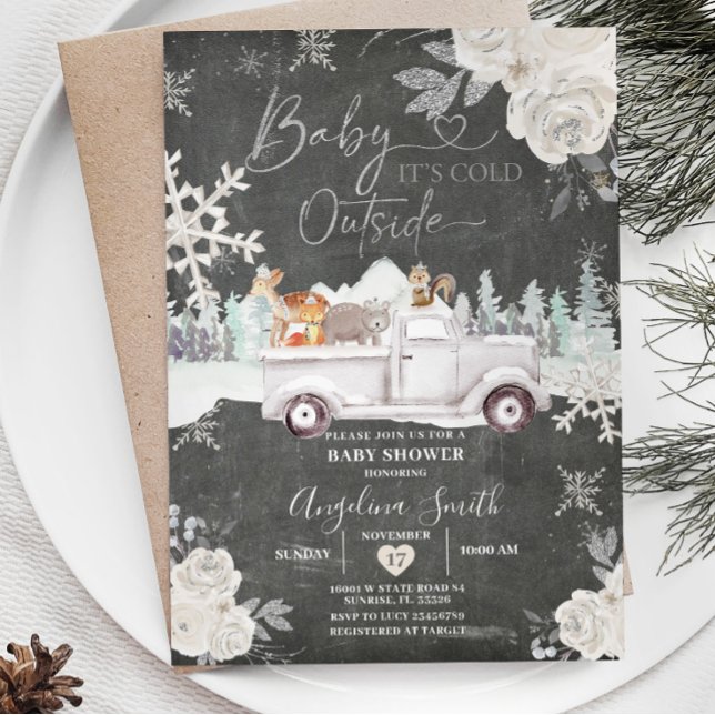 Chalkboard Creamy White Truck Baby Shower  Invitation (Creator Uploaded)