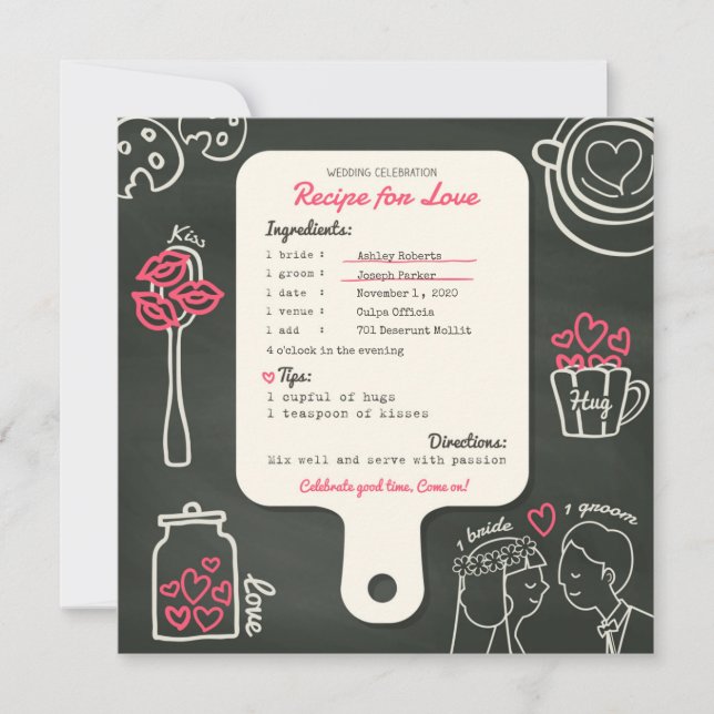 Chalkboard creative recipe wedding invitation card (Front)