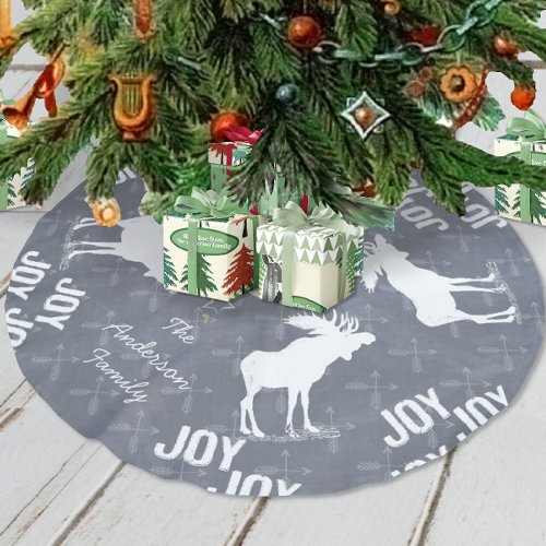 Chalkboard Crossed Arrow Moose Christmas Brushed Polyester Tree Skirt