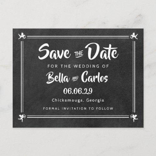 Chalkboard Cupids Save the Date Postcard