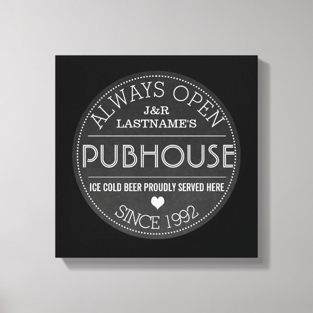 Chalkboard Custom Couple Pubhouse with Wedding Yr Canvas Print (Front)