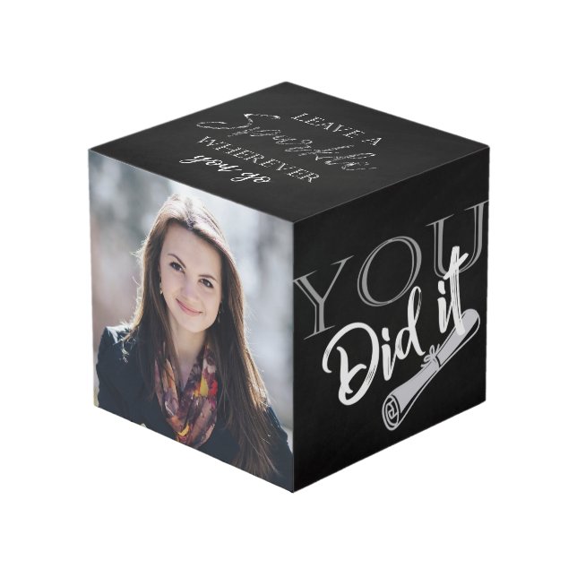 Chalkboard Custom Graduation Photo Cube (Front Angled)