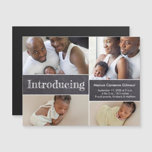 Chalkboard Custom Introducing Newborn Baby photos Magnetic Invitation