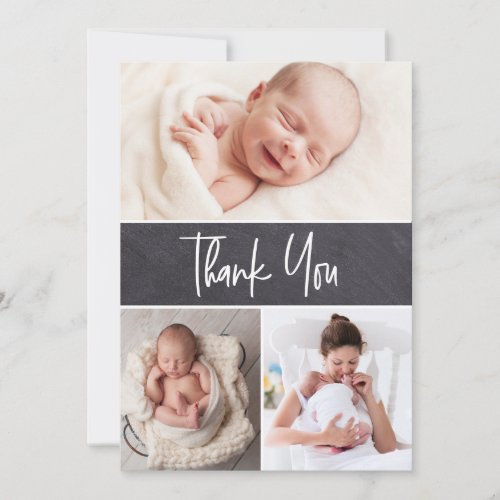 Chalkboard Custom Multiple Photos Baby boy Shower  Thank You Card