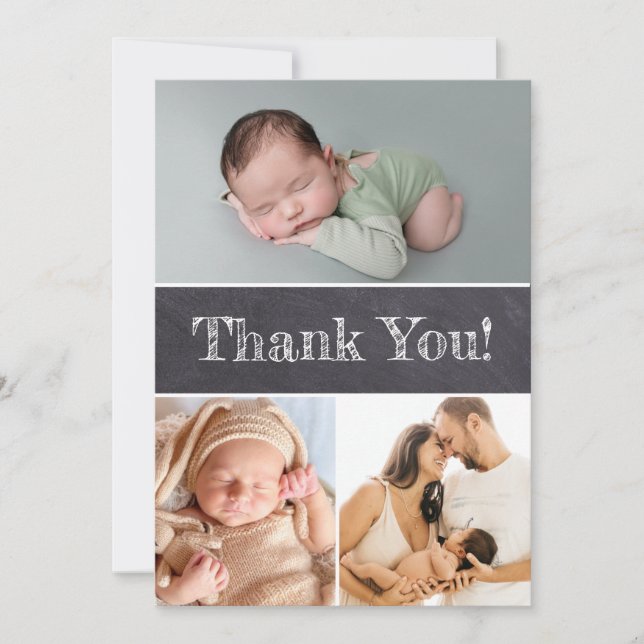 Chalkboard Custom Multiple Photos Baby boy Shower  Thank You Card (Front)