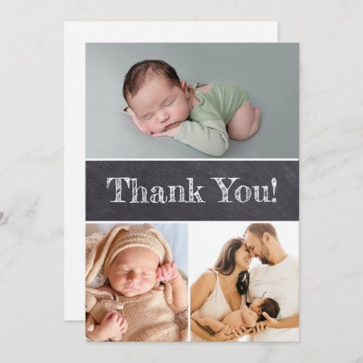 Chalkboard Custom Multiple Photos Baby boy Shower Thank You Card Zazzle