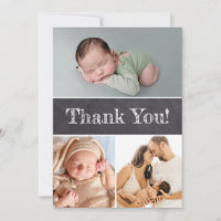 Chalkboard Custom Multiple Photos Baby boy Shower  Thank You Card