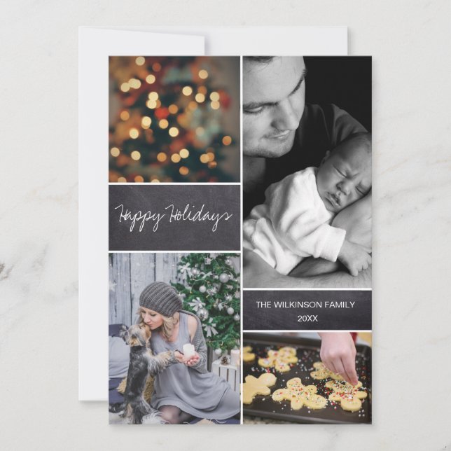 Chalkboard Customized Multiple Photo Christmas Holiday Card (Front)