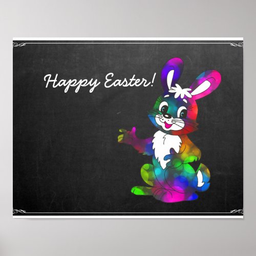 Chalkboard Cute Colorful Happy Easter Bunny Poster