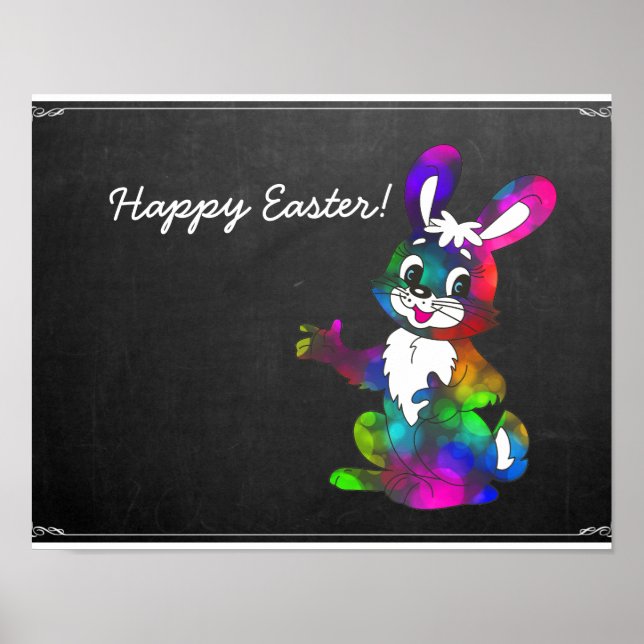 Chalkboard Cute Colorful Happy Easter Bunny Poster (Front)