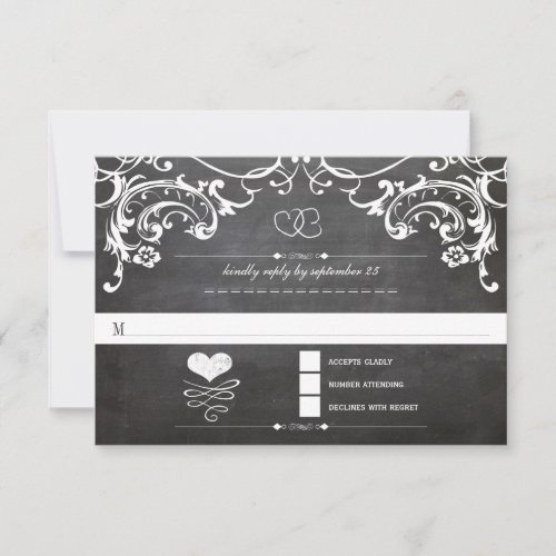 Chalkboard Cute Heart Initials Typography RSVP