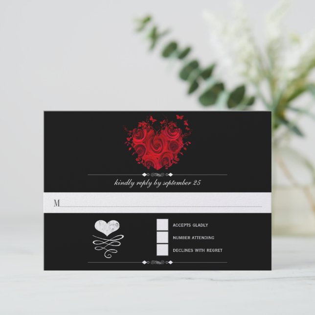 Chalkboard Cute Heart Initials Typography RSVP (Standing Front)