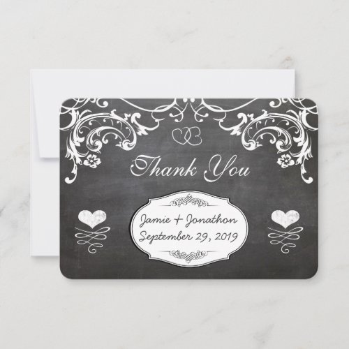 Chalkboard Cute Heart Initials Typography RSVP Card